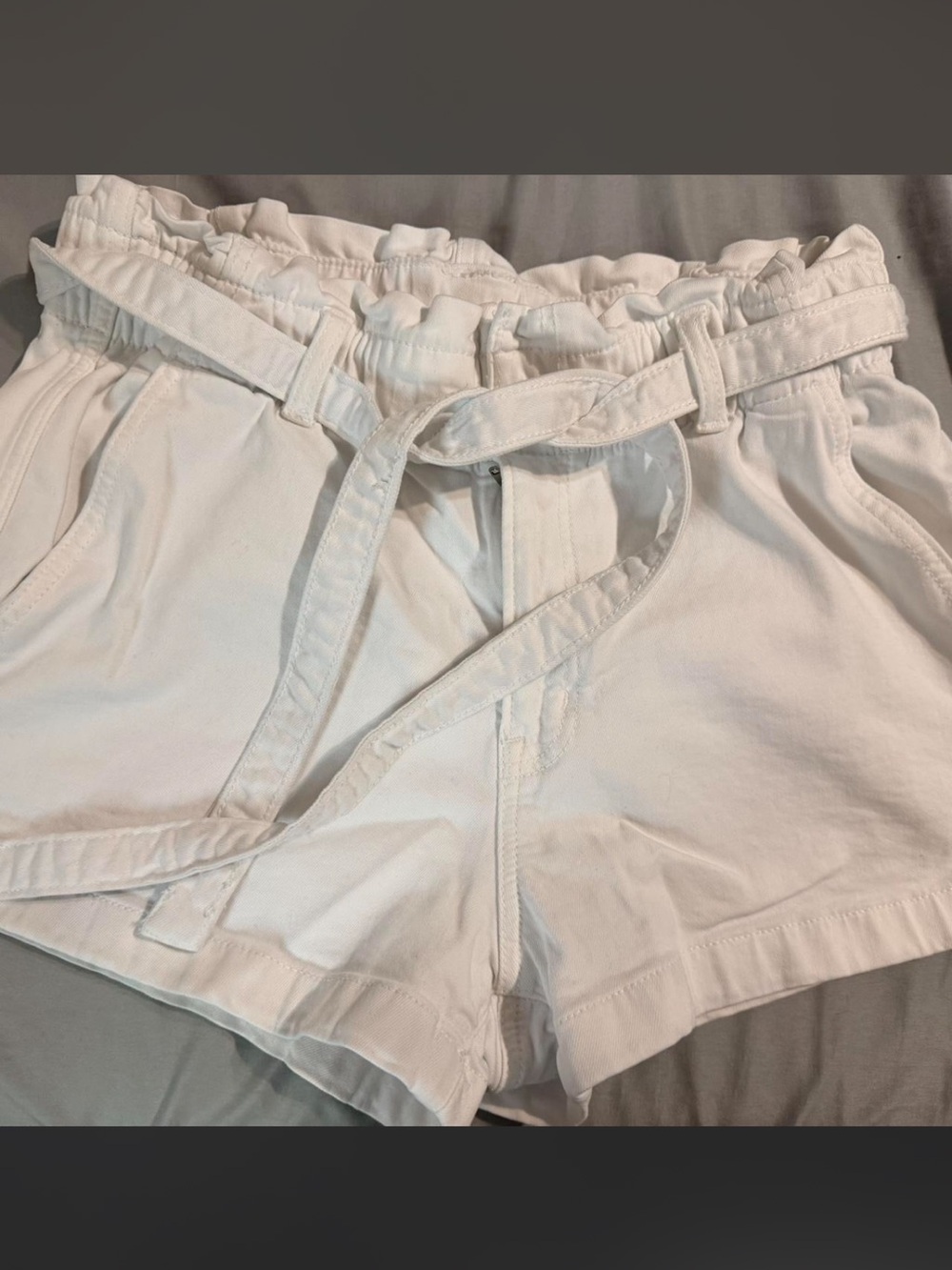 American Eagle Outfitters White High-Waist Paperbag Tie Shorts